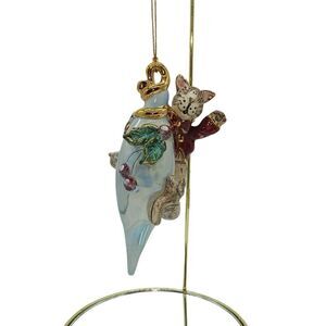 Vintage 2000 Heather Goldminc Signed Whimsical Cat Ornament Blue Sky Clayworks​